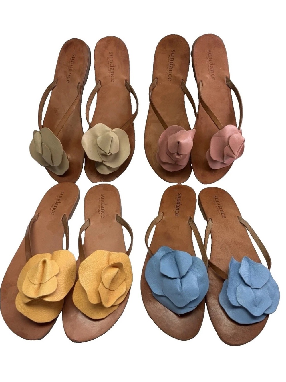 Sundance Leather Thong Sandals- Flower-38/US 7-MADE in ITALY-Choice of 4 colors